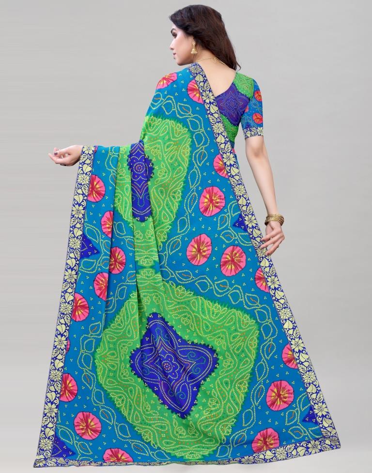 Blue And Multicolored Georgette Bandhani Printed Saree | Sudathi