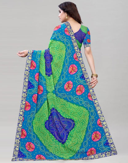 Blue And Multicolored Georgette Bandhani Printed Saree | Sudathi