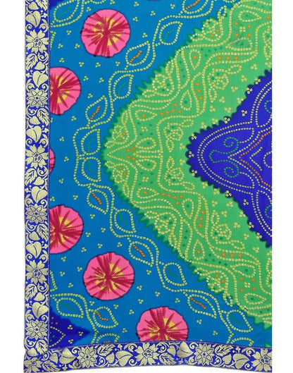 Blue And Multicolored Georgette Bandhani Printed Saree | Sudathi