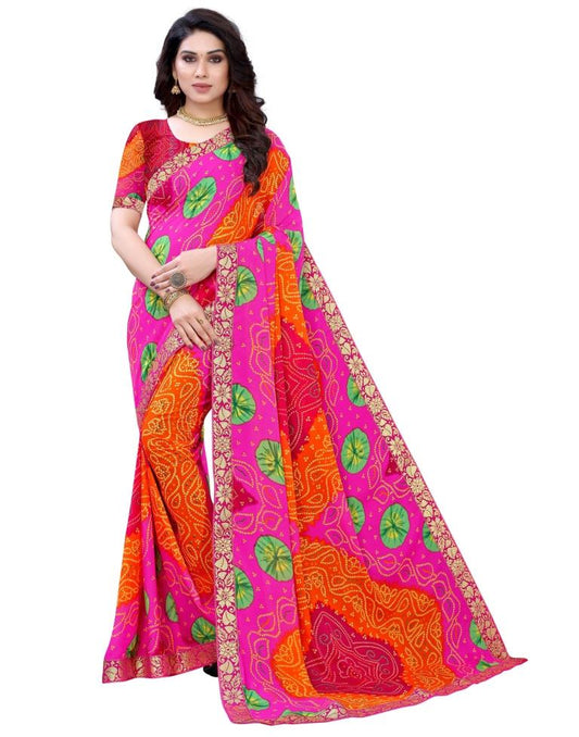Pink Coloured Georgette Bandhani Printed Casual saree | Sudathi