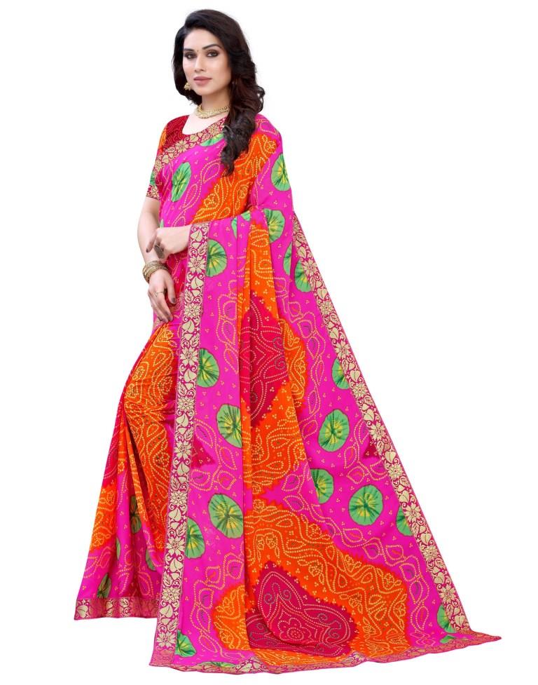 Pink Coloured Georgette Bandhani Printed Casual saree | Sudathi