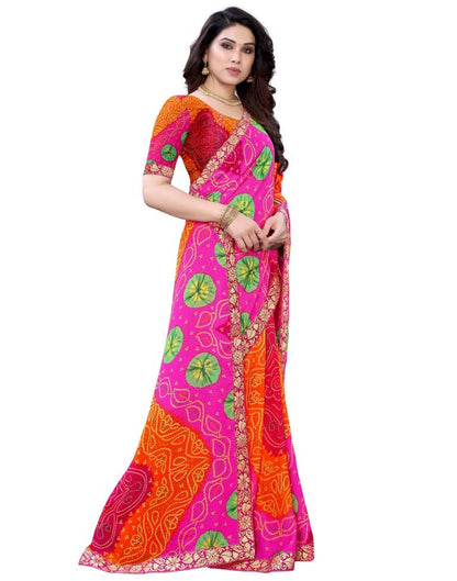 Pink Coloured Georgette Bandhani Printed Casual saree | Sudathi