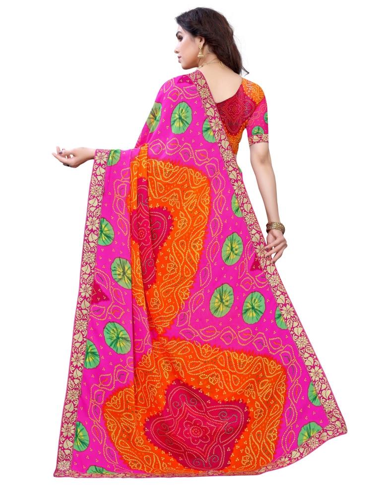 Pink Coloured Georgette Bandhani Printed Casual saree | Sudathi
