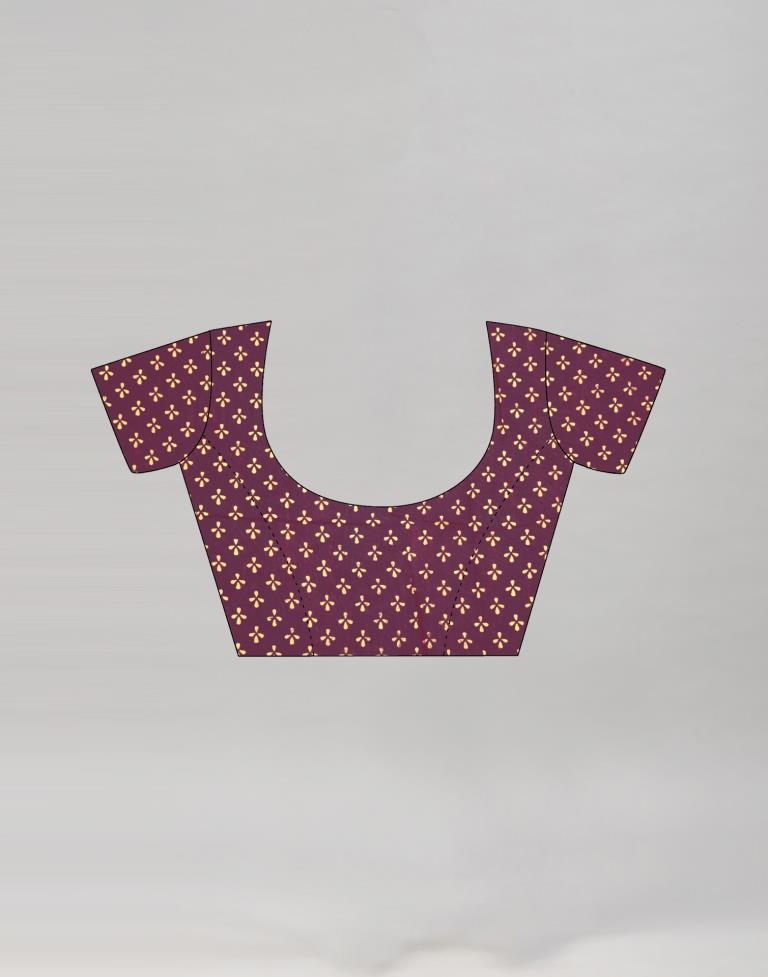 Wine And Mustard Yellow Coloured Poly Cotton Printed Saree | Sudathi