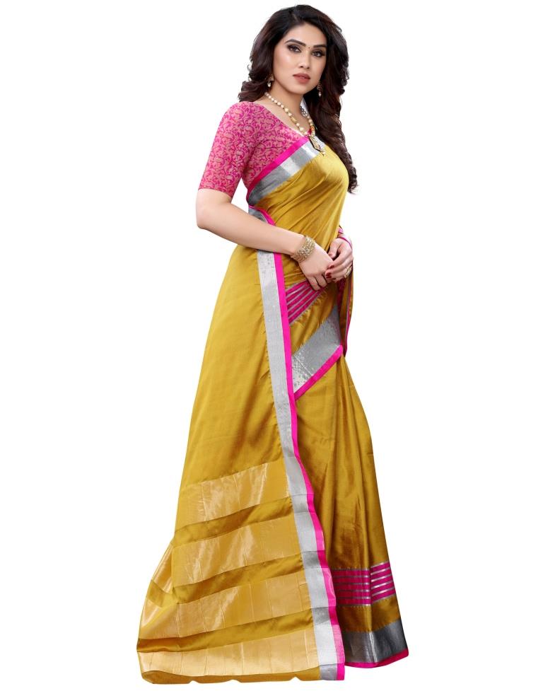 Mustard Yellow Hand Woven Silk Saree | Sudathi