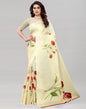 Light Cream Coloured Poly Jute Floral Printed Saree | Sudathi