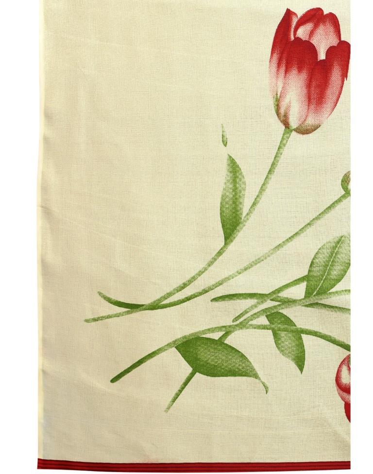 Light Cream Coloured Poly Jute Floral Printed Saree | Sudathi