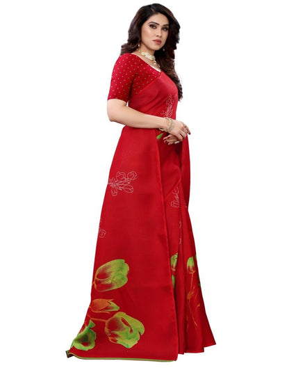 Red Coloured Poly Jute Floral Printed Casual saree | Sudathi