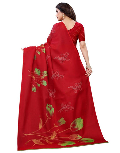 Red Coloured Poly Jute Floral Printed Casual saree | Sudathi