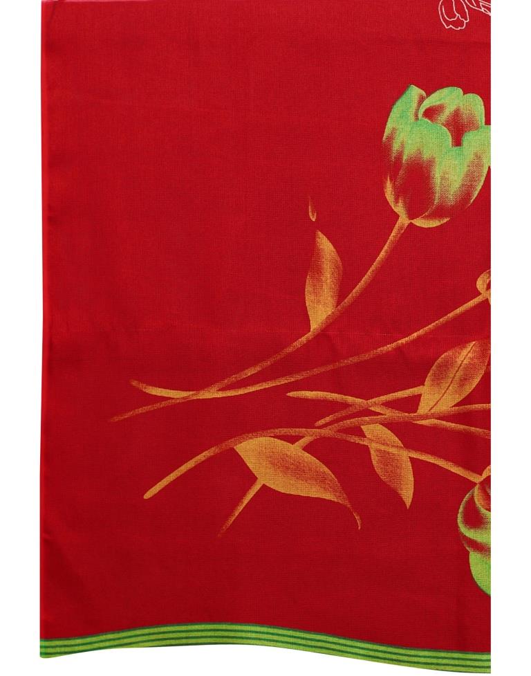 Red Coloured Poly Jute Floral Printed Casual saree | Sudathi