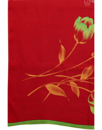 Red Coloured Poly Jute Floral Printed Casual saree | Sudathi