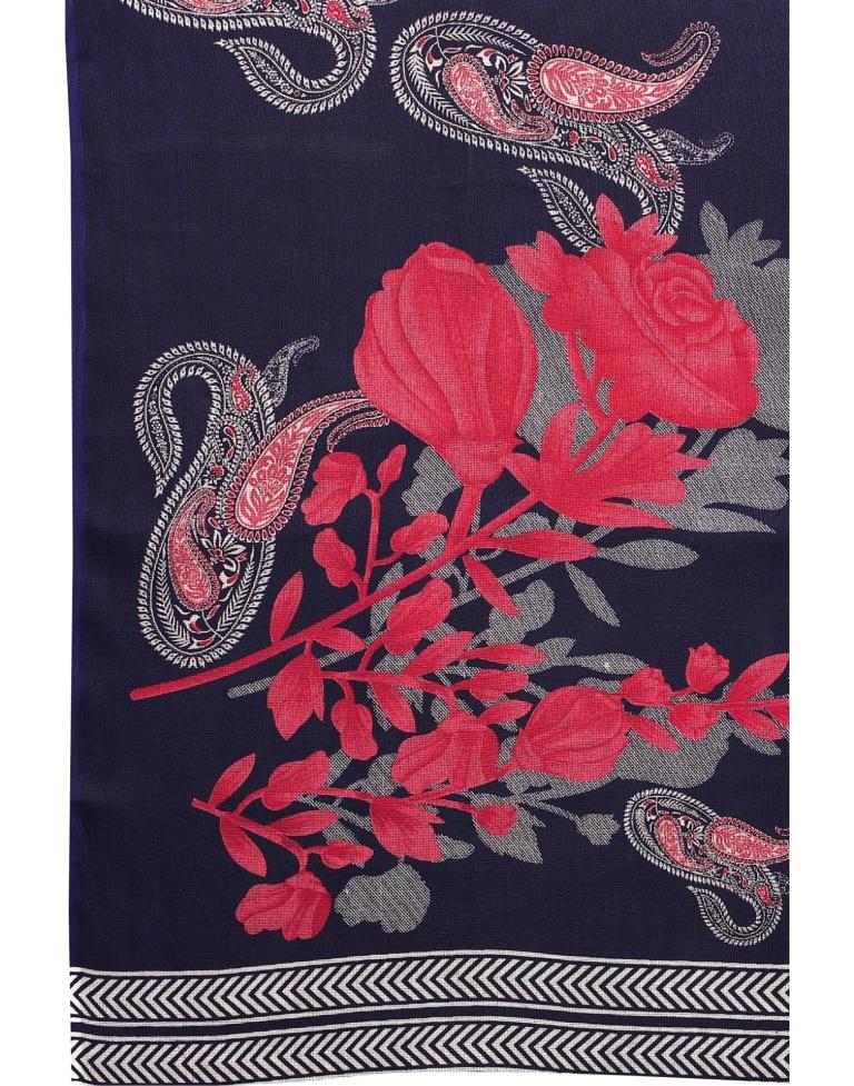 Navy Blue Coloured Poly Jute Floral Printed Casual saree | Sudathi
