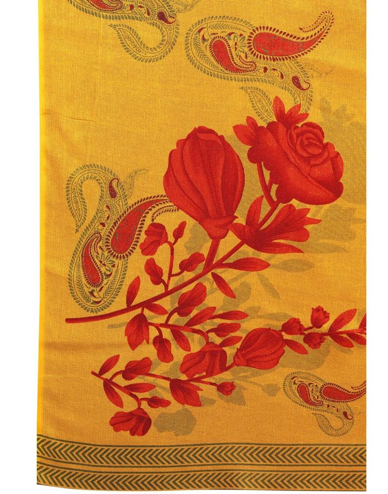 Turmeric Yellow Coloured Poly Jute Floral Printed Casual saree | Sudathi