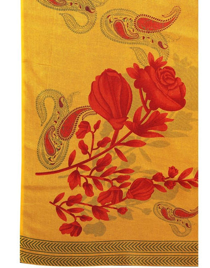 Turmeric Yellow Coloured Poly Jute Floral Printed Casual saree | Sudathi