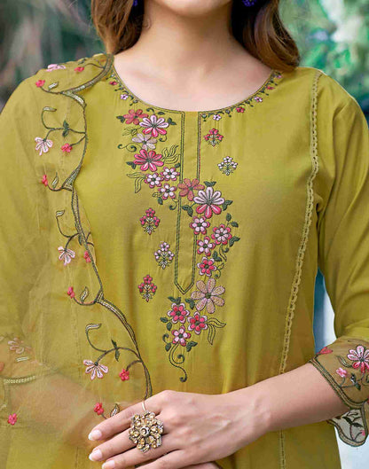 Mustard Yellow Embroidery Silk Straight Kurta Set With Dupatta