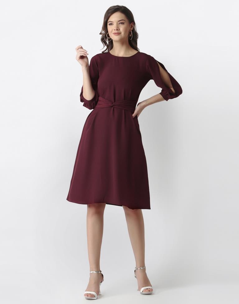 Wine Coloured Lycra Dyed Dress | Sudathi