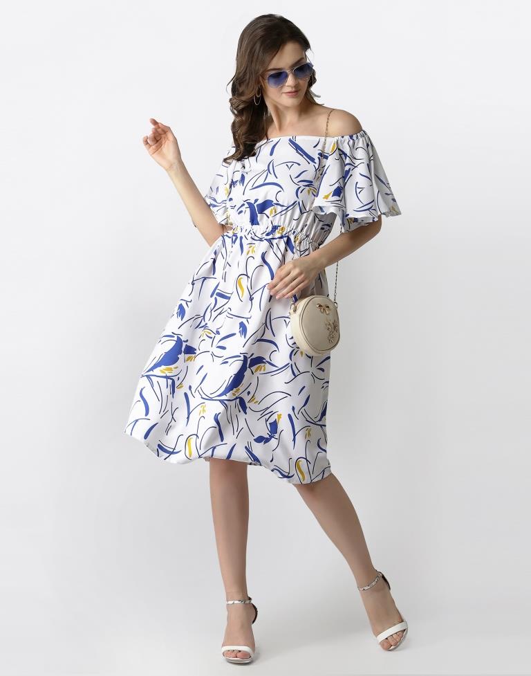 White Coloured Crepe Printed Dress | Sudathi