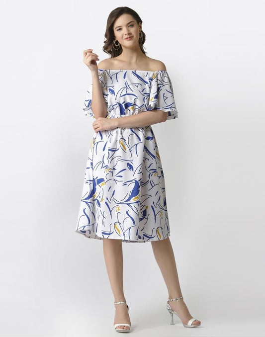 White Coloured Crepe Printed Dress | Sudathi