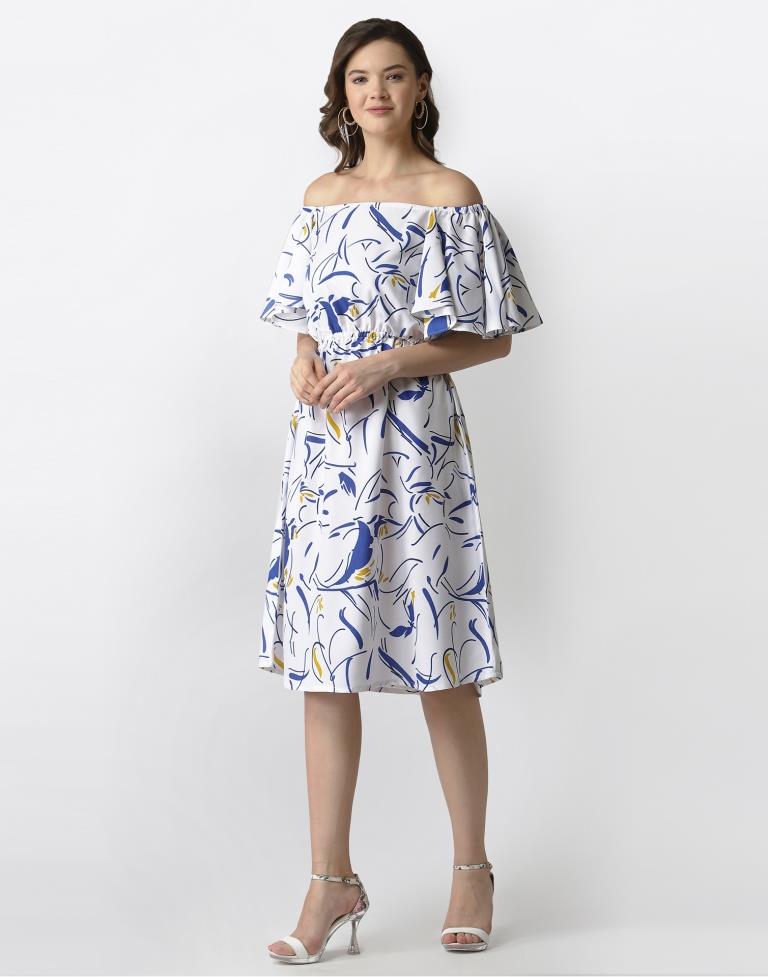 White Coloured Crepe Printed Dress | Sudathi