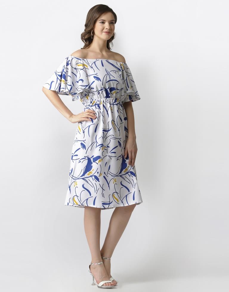 White Coloured Crepe Printed Dress | Sudathi