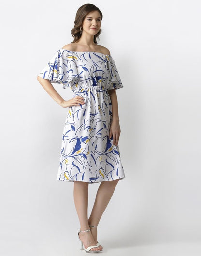 White Coloured Crepe Printed Dress | Sudathi