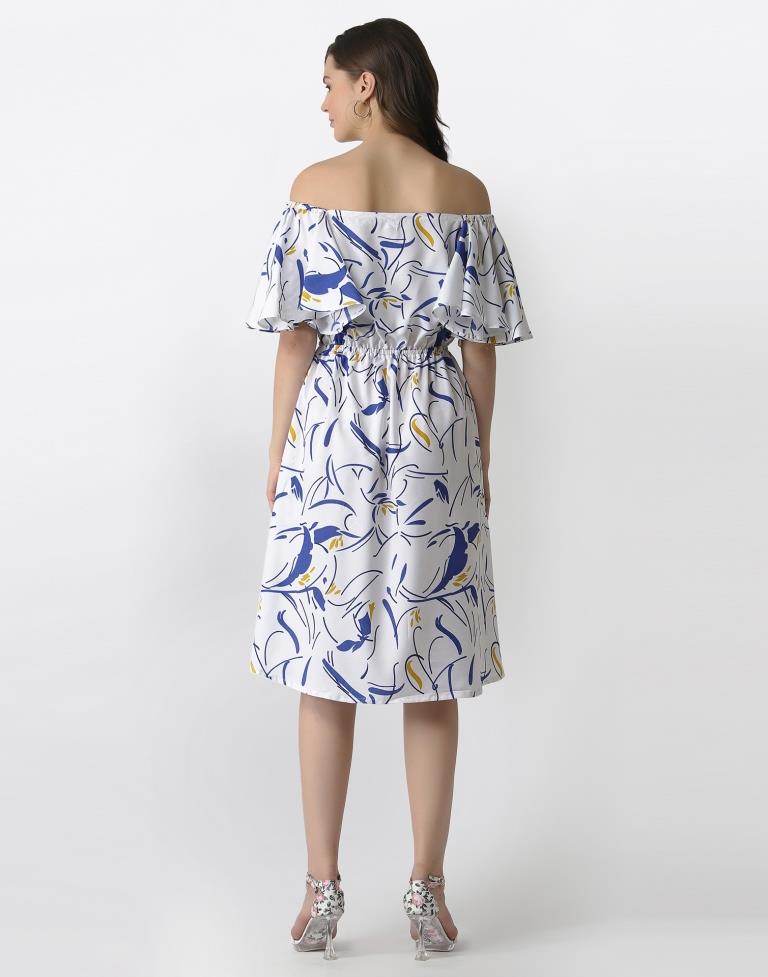 White Coloured Crepe Printed Dress | Sudathi