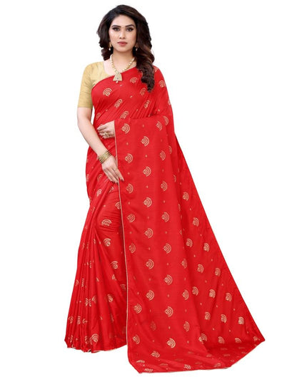 Divine Red Silk Foil Printed Saree | Sudathi