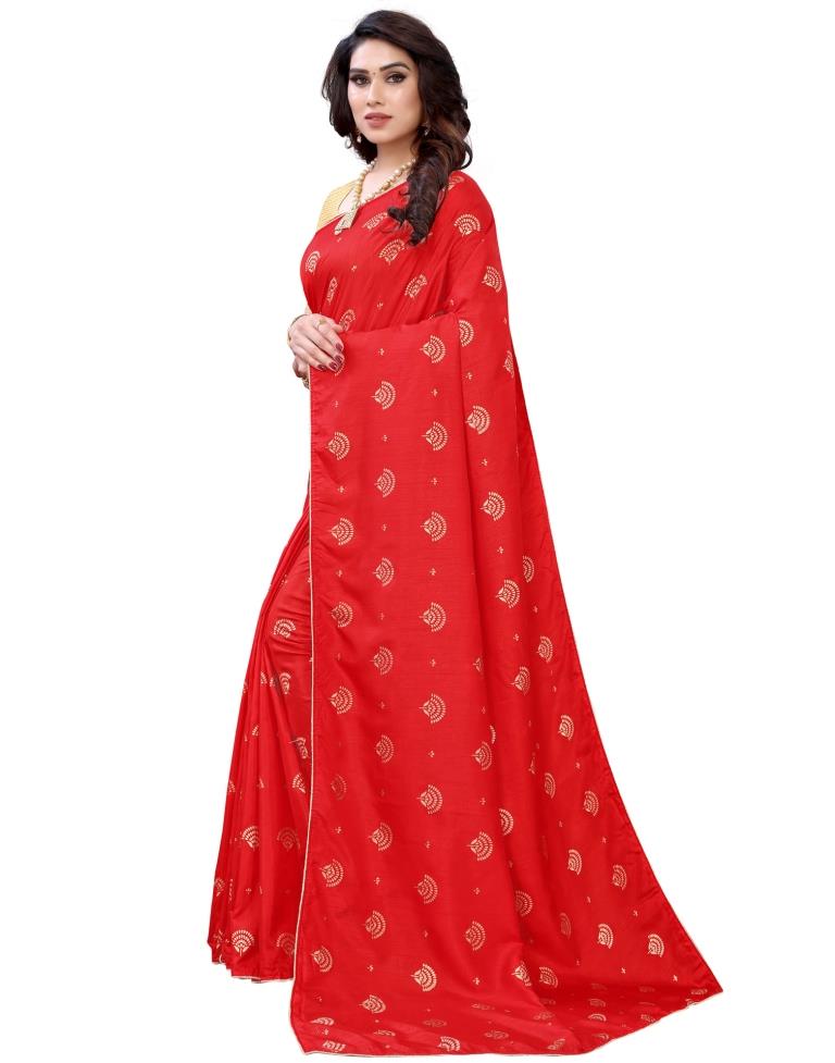 Divine Red Silk Foil Printed Saree | Sudathi