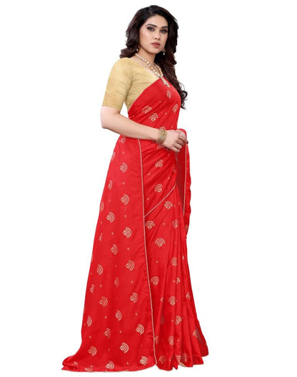 Divine Red Silk Foil Printed Saree | Sudathi
