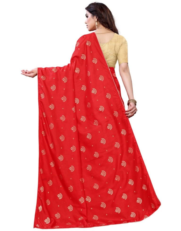 Divine Red Silk Foil Printed Saree | Sudathi