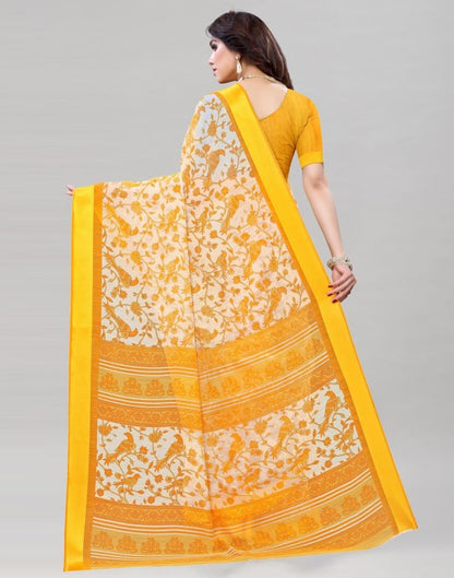 Turmeric Yellow Coloured Poly Cotton Bird Printed Saree | Sudathi