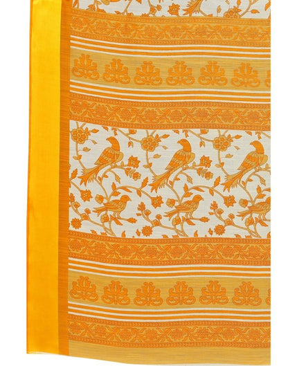 Turmeric Yellow Coloured Poly Cotton Bird Printed Saree | Sudathi