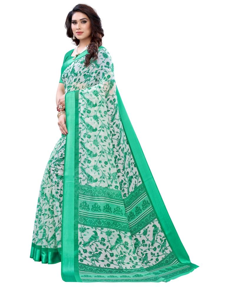Green Coloured Poly Cotton Bird Printed Printed Casual saree | Sudathi
