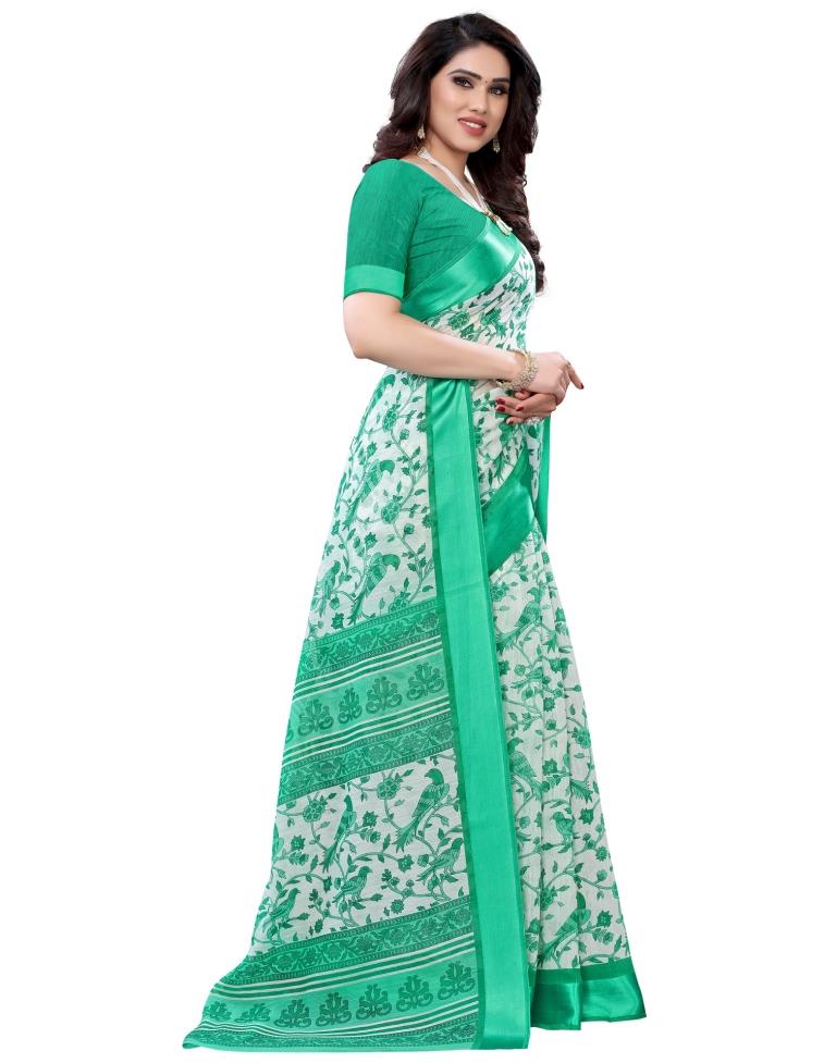 Green Coloured Poly Cotton Bird Printed Printed Casual saree | Sudathi