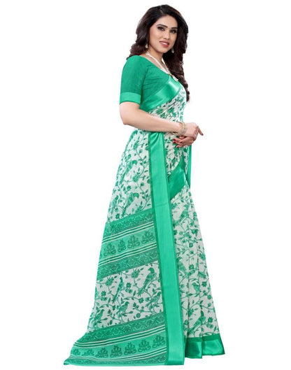 Green Coloured Poly Cotton Bird Printed Printed Casual saree | Sudathi