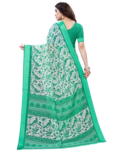 Green Coloured Poly Cotton Bird Printed Printed Casual saree | Sudathi