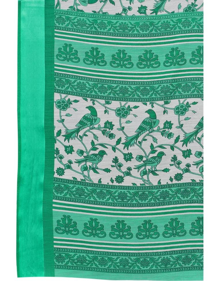 Green Coloured Poly Cotton Bird Printed Printed Casual saree | Sudathi