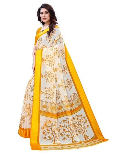 Turmeric Yellow Coloured Poly Cotton Bird Printed Printed Casual saree | Sudathi