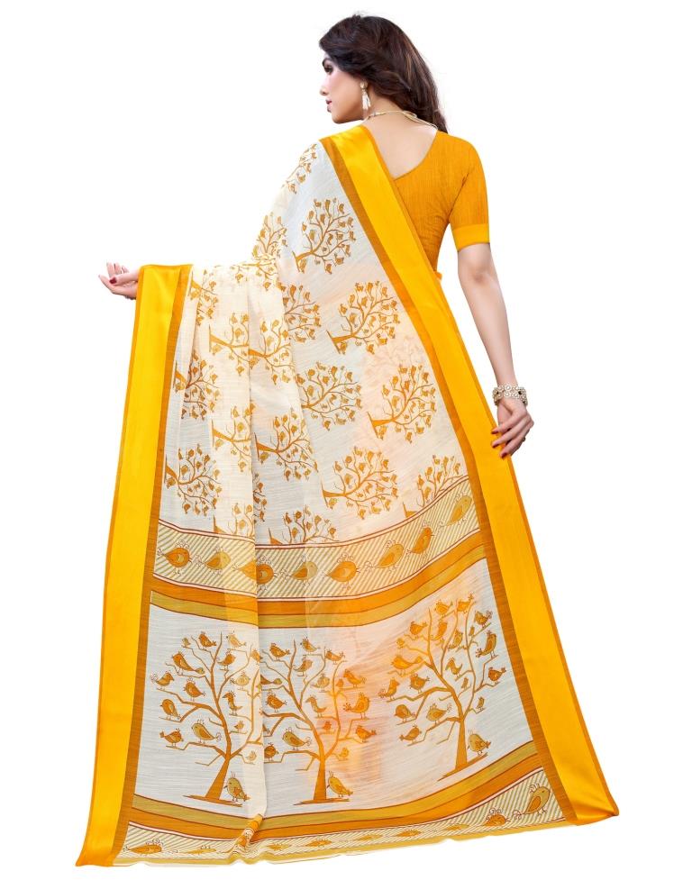 Turmeric Yellow Coloured Poly Cotton Bird Printed Printed Casual saree | Sudathi