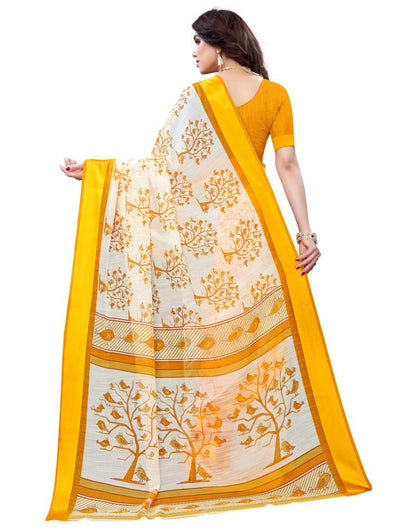 Turmeric Yellow Coloured Poly Cotton Bird Printed Printed Casual saree | Sudathi