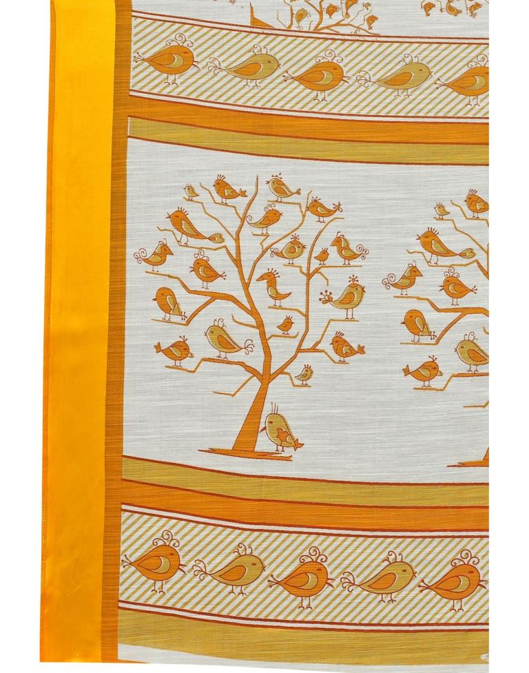 Turmeric Yellow Coloured Poly Cotton Bird Printed Printed Casual saree | Sudathi