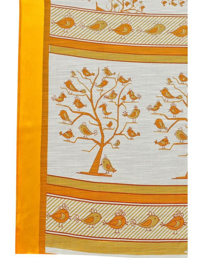 Turmeric Yellow Coloured Poly Cotton Bird Printed Printed Casual saree | Sudathi