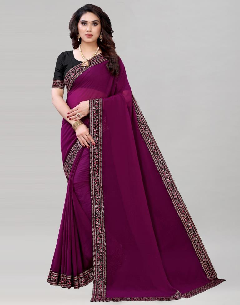 Wine Plain Georgette Saree
