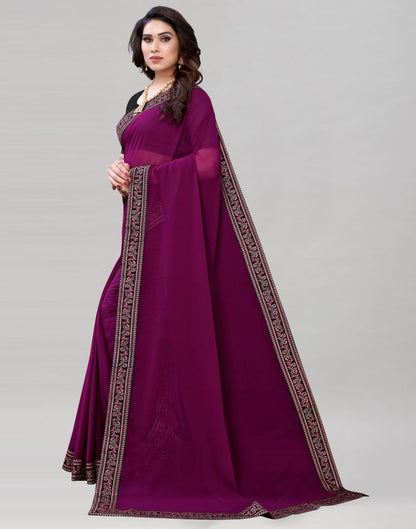 Wine Plain Georgette Saree