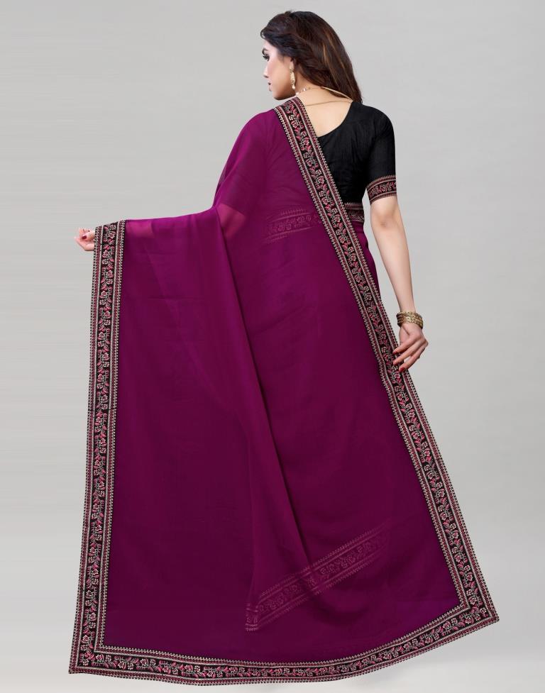 Wine Plain Georgette Saree