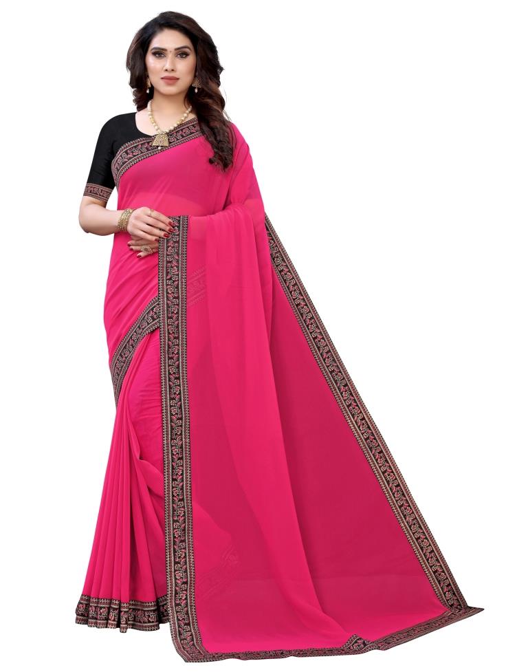 Hot Pink Coloured Georgette Plain Casual saree | Sudathi