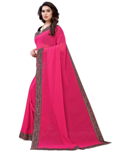 Hot Pink Coloured Georgette Plain Casual saree | Sudathi