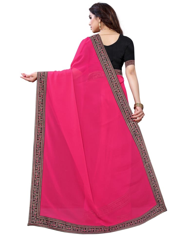 Hot Pink Coloured Georgette Plain Casual saree | Sudathi