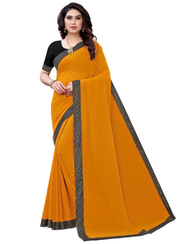 Mustard Yellow Coloured Georgette Plain Casual saree | Sudathi