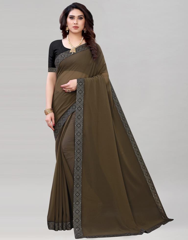 Peanut Brown Coloured Georgette Plain Saree | Sudathi